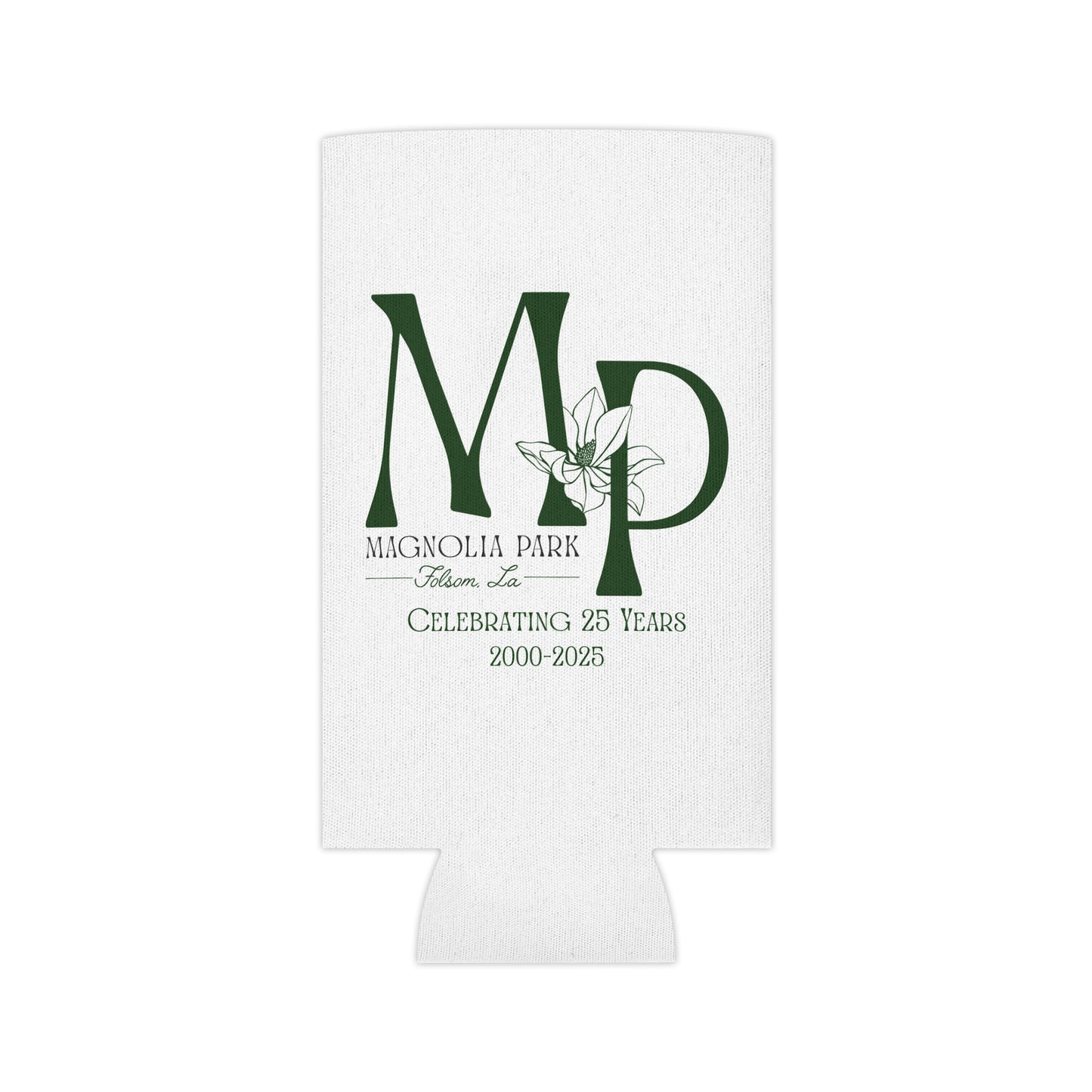 Custom 25th Anniversary Can Cooler - Magnolia Park Design