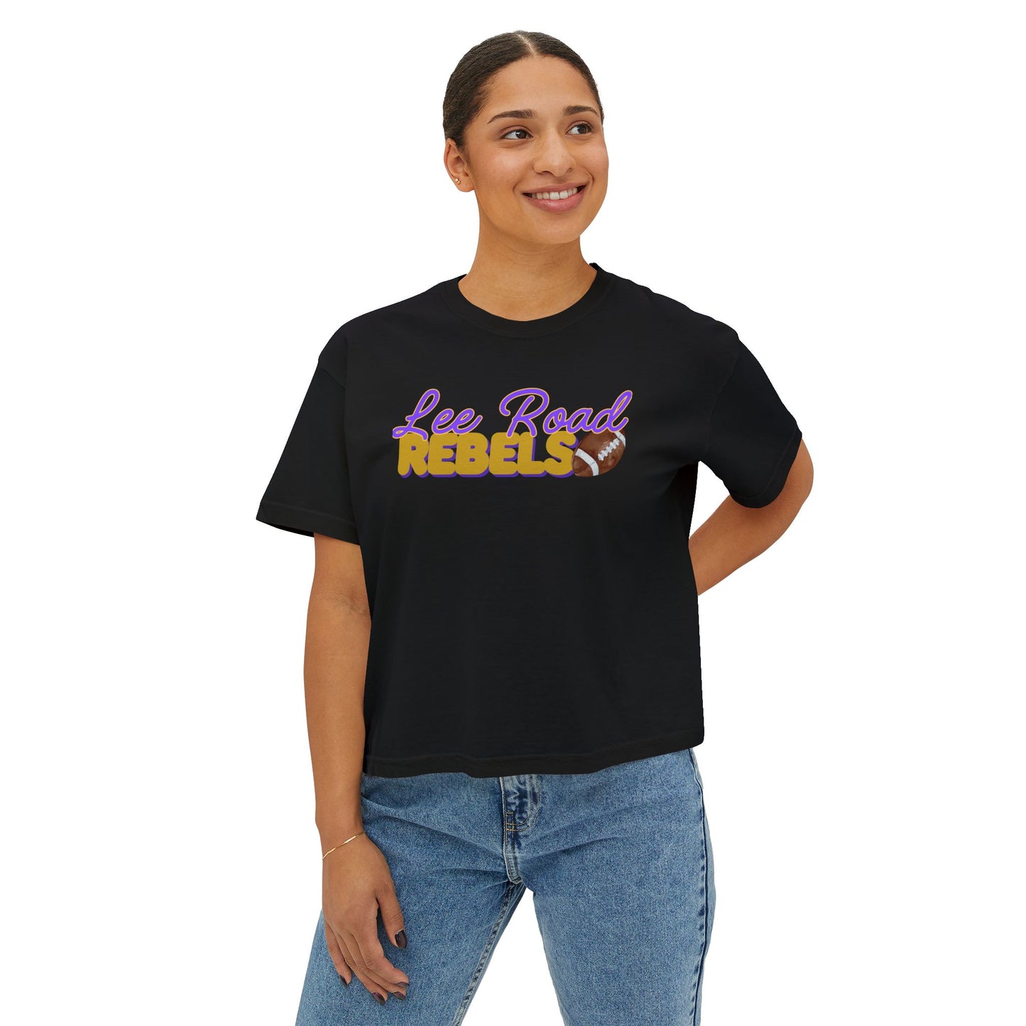 Lee Road Rebels Women’s Boxy Tee, Casual Summer Shirt, Sports Team Apparel, Gift for Fans, Comfortable Everyday Wear